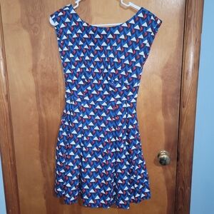 Louche Geometric Blue, White and Red Dress